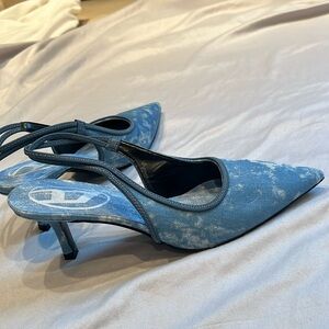 denim look Heels Mules Size 40 Pointy toe small heel